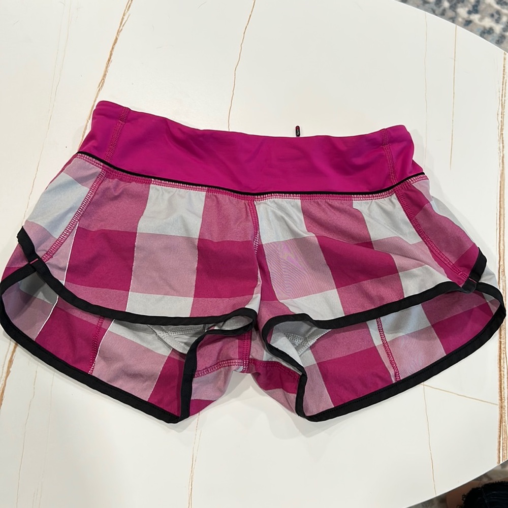 Lululemon pink gray plaid Buffalo check running shorts